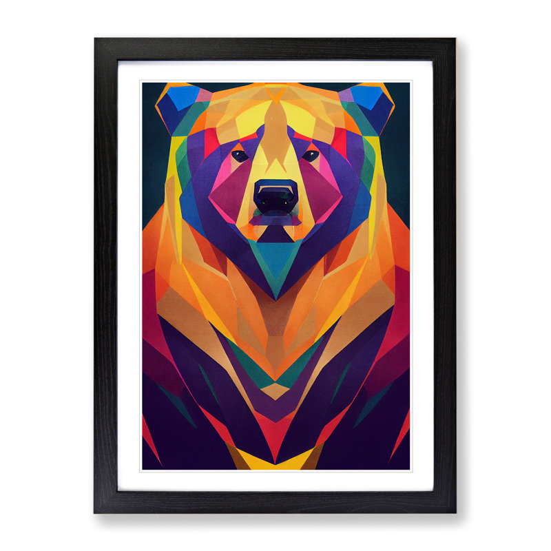 Geometric Bear No.7 Abstract - Single Picture Frame Print, Black, 64cm H x 46cm W x 2cm D