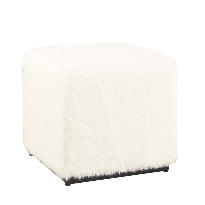 Ameenah Velvet Ottoman, Faux Fur, White