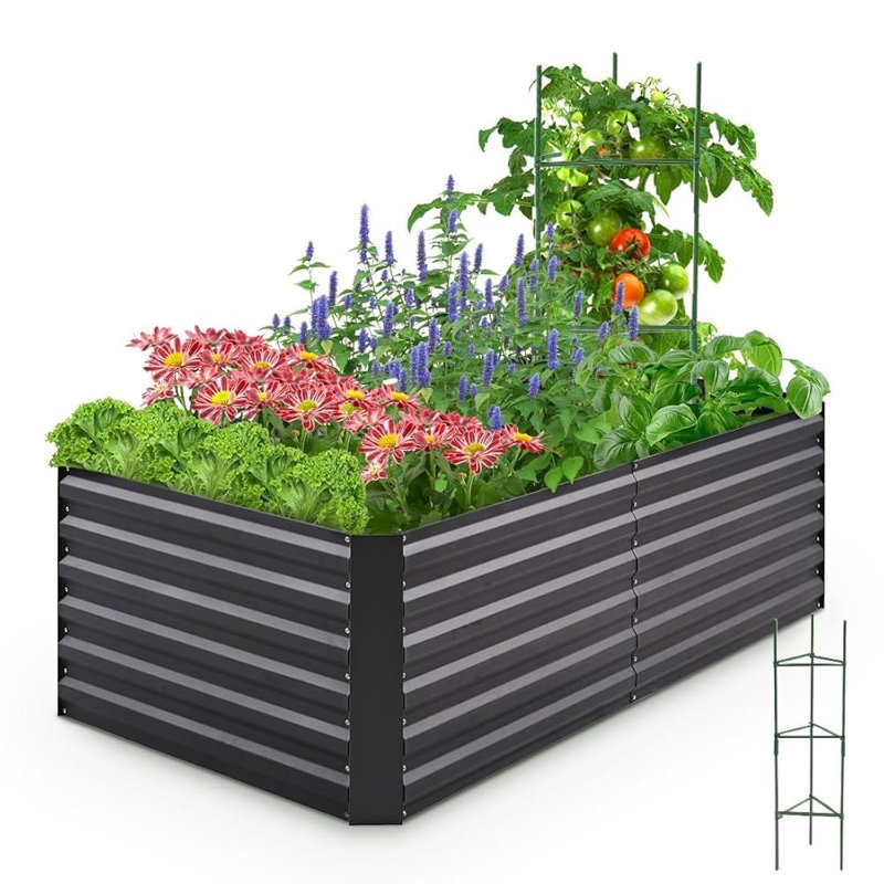 Metal Raised Garden Bed, 180x90x62cm