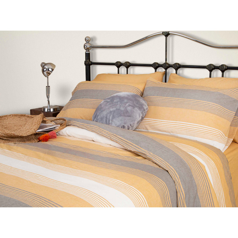 Ensemble de housse de couette 100% coton jaune / gris / blanc Cya