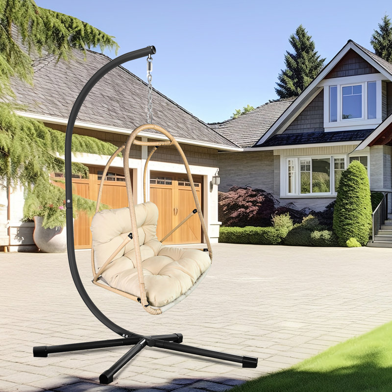 Swing Egg Chair With Stand, Indoor Outdoor Basket Hanging Chair, 4 - Point Support, Aging , Soft Cushions, Ideal For ' Leisure Time C Type Bracket, Cushion, Pillow And Special Cup Holder, 350lbs