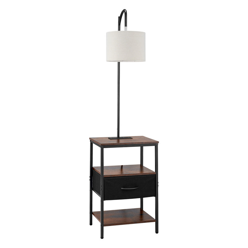 Lampe sur pied avec table, table de bout à 3 niveaux avec tiroir et 3 lumières de température de couleur, table de chevet moderne avec table de chevet avec port USB et port de charge de type C et CA pour salon, chambre à coucher, dortoir
