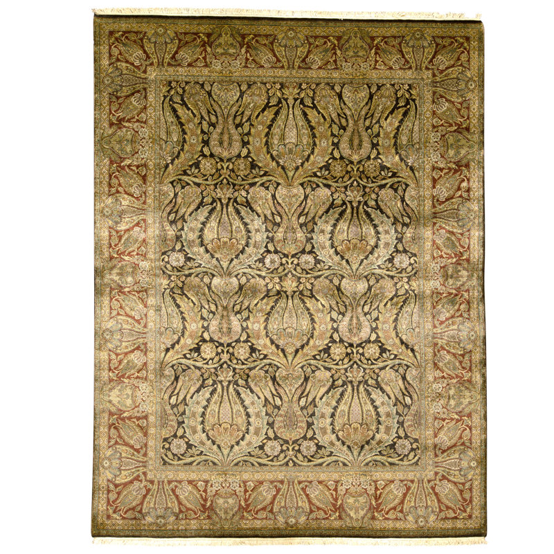 Tapis noir et rouge noué à la main de haute qualité