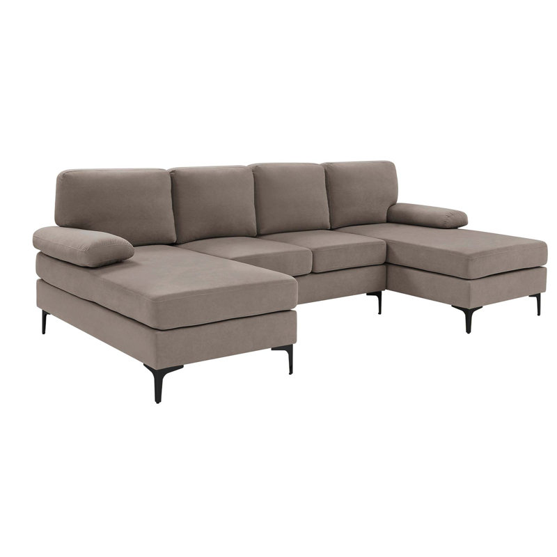 106” Upholstered U-Shape Sectional Sofa With Metal Legs,Modern 4 Seater Sofa Couch For Living Room,Bedroom, Khaki