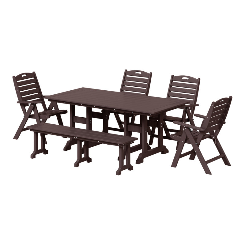 Laguna 6-Piece Dining Set With Bench, Dark Brown