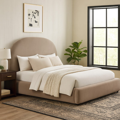 Tête de lit Feny Bed W, revêtement en velours brun chameau