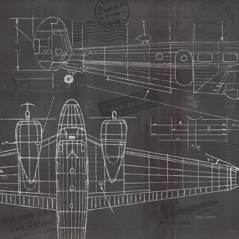 Plane Blueprint II by Marco Fabiano - Wrapped Canvas Print, 51cm H x 51cm W