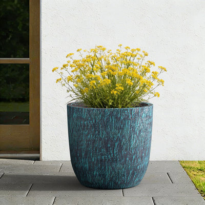 14 in. Medium Turquoise（Upgraded Interior) Concrete Tall Round Planter / Pot with Drainage Holes for Indoor & Outdoor