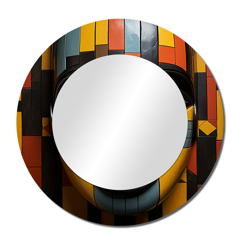 Masque tribal africain Kente II - miroir mural africain, 36 po x 36 po