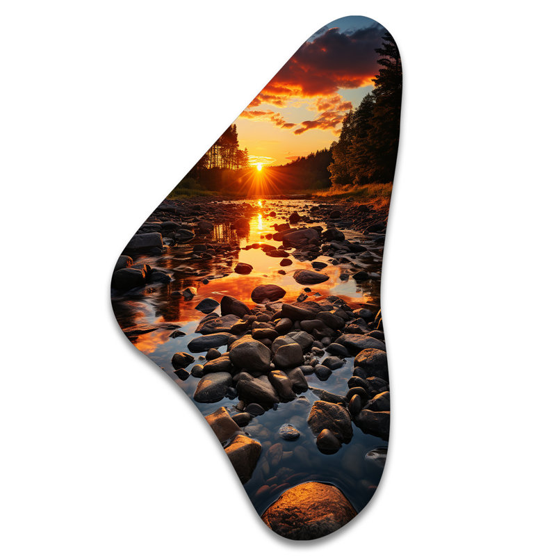 «Kentucky Landscape River - Kentucky Boomerang Shape», art mural asymétrique en métal, H 39 po x l 21 po