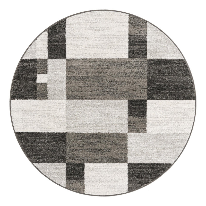 Tapis géométrique gris / brun / beige Harender, Rond 5 pi 3 po