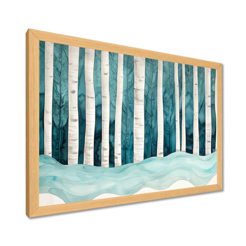 Forêt de bouleaux mystique verte et blanche II - Tableau encadré, H 34 po x l 44 po, Natural Picture Framed