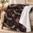 Vintage Bat Floral Blanket, Black Flannel Throw with Dusty Rose Blooms, Stars and Crescent Moons for Couch, Bed, Reading, Travel and Room Styling, 30 x 40 in-135451199