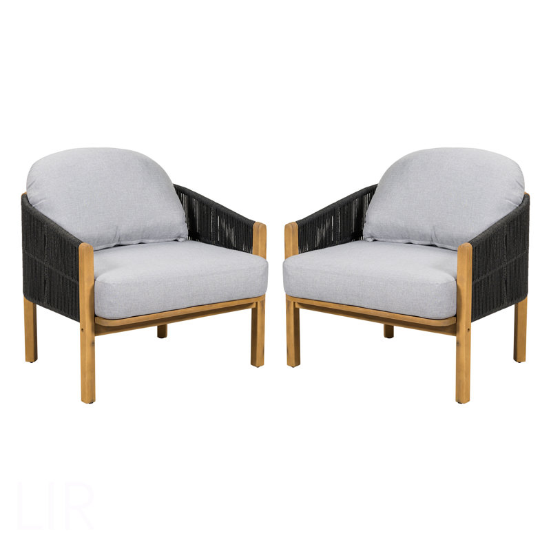 Fauteuil club d'extérieur Grotta, corde gris foncé avec coussin gris, ensemble de 2, fauteuil Grotta, Gris