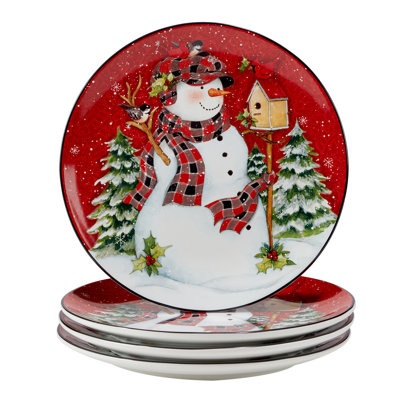 Christmas Lodge Snowman Set Of 4 Dinner Plates