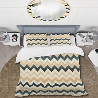 Demosten Polyester Box Stitch Chevron / Zig Zag Duvet Cover Set