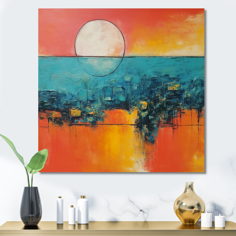 Bleu et orange, minimalisme, coucher de soleil I - art mural minimalisme, Toile tendue, H 16 po x l 16 po x P 1 po