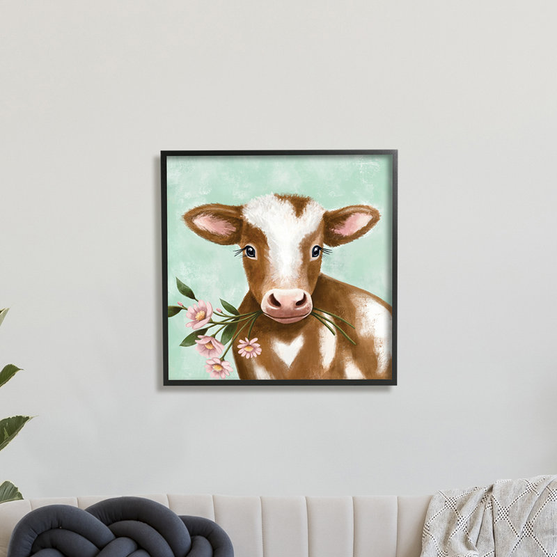 Bébé vache - impression, Giclée encadrée noir minuit, H 12 po x l 12 po x P 1,5 po