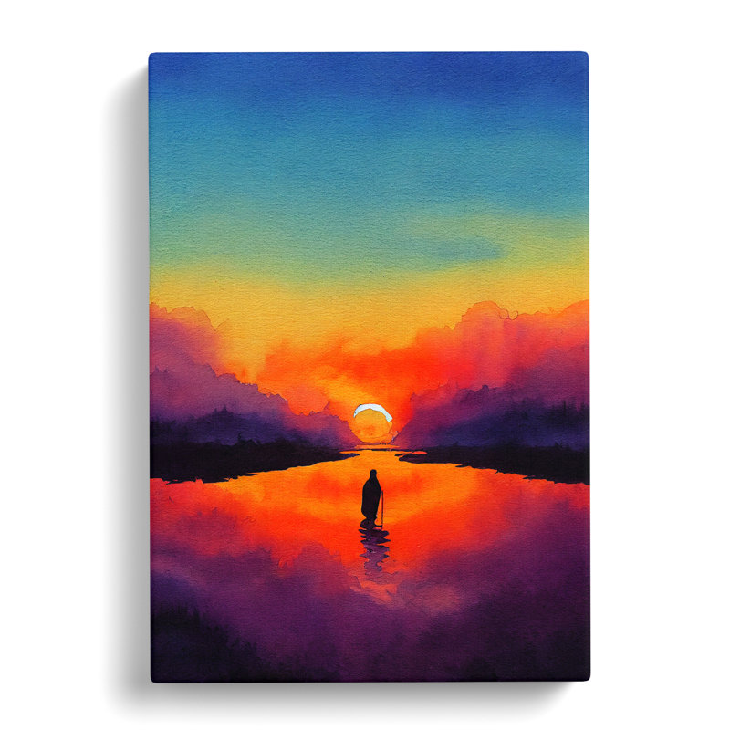 Sunset Watercolour No.3 - Wrapped Canvas Painting, 50cm H x 35cm W x 3cm D