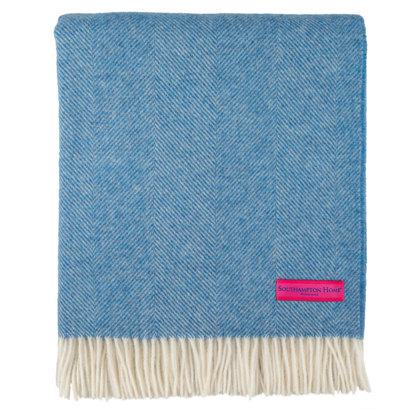 Shetland Lambswool Hand Woven Throw Blanket, Ocean Blue
