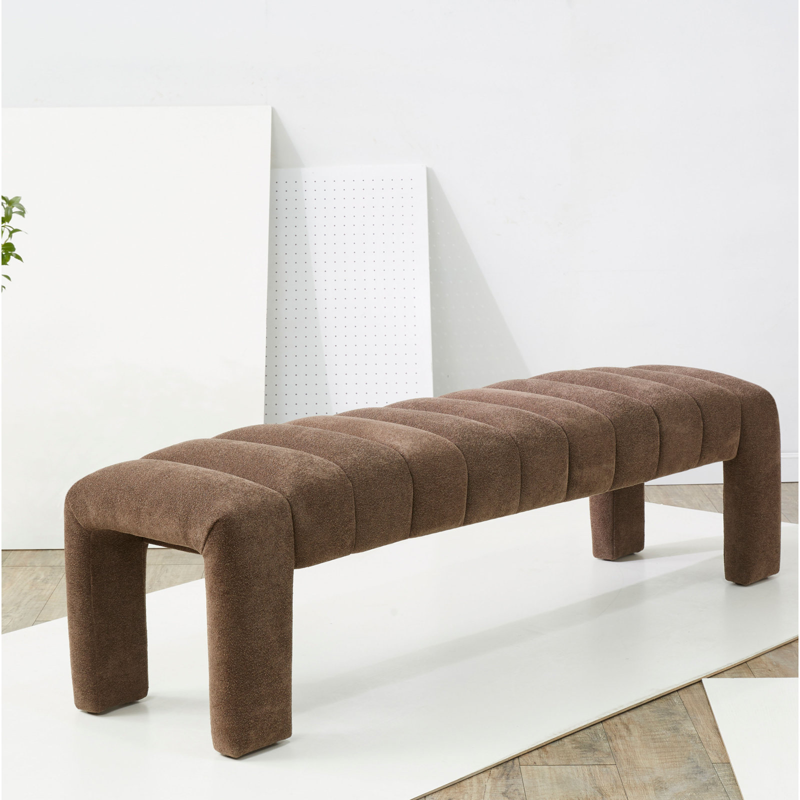 Gliese 63" Velvet Bedroom Bench, Dark Brown Boucle 