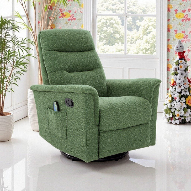 Fauteuil inclinable manuel en polyester avec massage à 8 points, dossier réglable, base pivotante et berçante, Vert