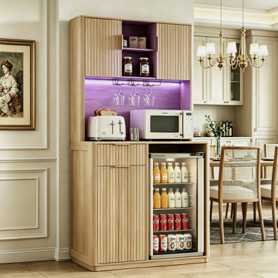 Armoire à café avec mini réfrigérateur et prise de courant, armoire à vin avec tablette à micro-ondes, station de boissons pour la cuisine, le dortoir, le salon