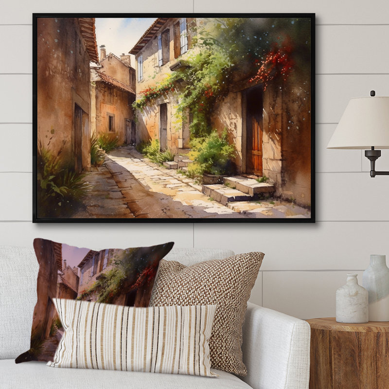 Ritsi, village méditerranéen, rue VIII, sur toile, H 12 po x l 20 po x P 1 po, Cadre flottant noir