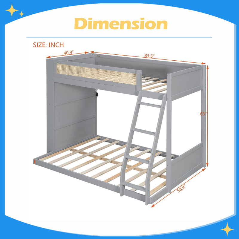Sturdy Construction Twin Over Full Bunk Bed With Shelf And LED, Gray