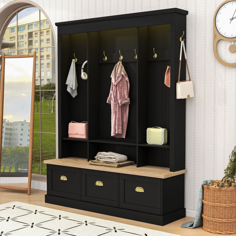 Multi-Functional Entryway Organizer with Lighting and Craftsmanship, Black