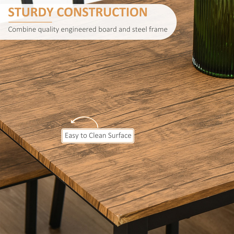 Industrial 5-Piece Dining Set with Dark Walnut MDF and Steel