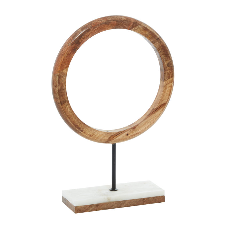 Constantino Mango Wood Circle Geometric Decorative Brown Sculpture with Marble Stand