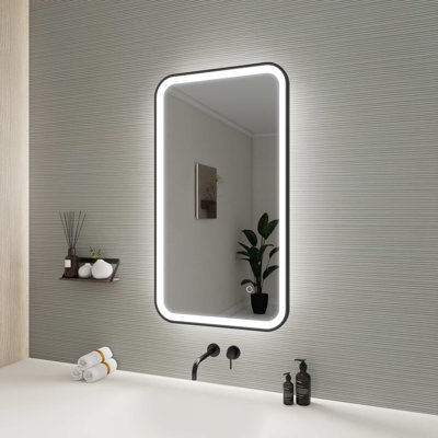 36 Inch Rectangle LED Front and Backlit Wall Mirror in Black