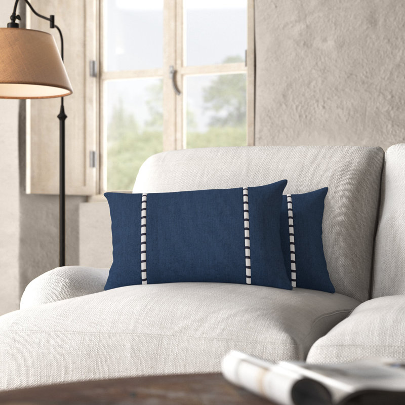 Keegan Plaid Sunbrella® Outdoor Reversible Throw Pillow, 14" x 24", Spectrum Indigo Sunbrella® Plainweave