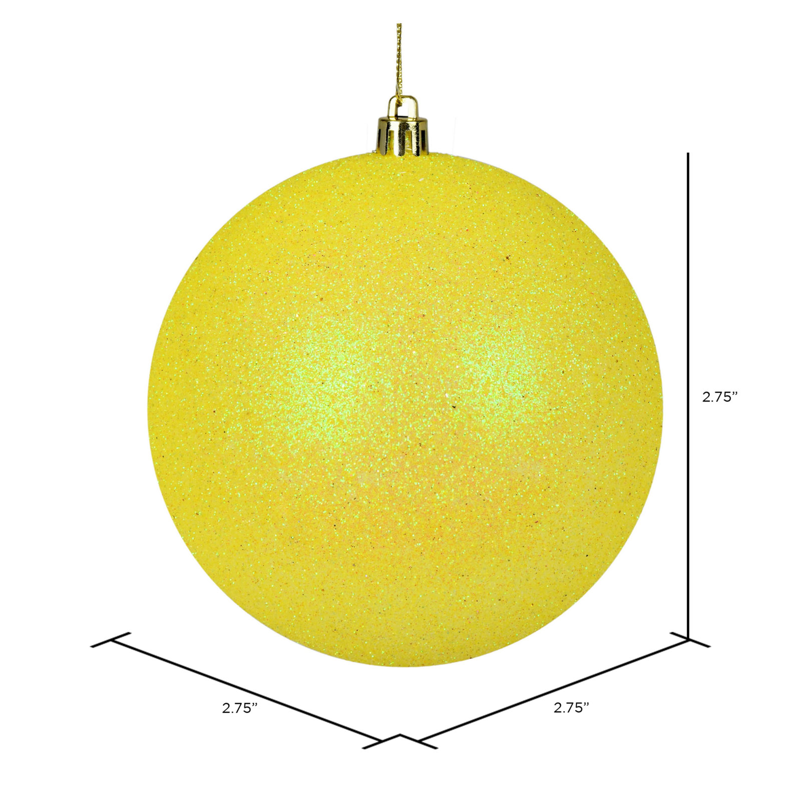 Holiday Décor Ball Ornament, 2.75" H x 2.75" W x 2.75" D, Yellow Glitter