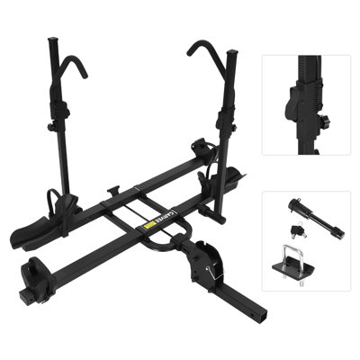 Heavy Duty Carbon Steel Platform Bike Rack for 2 Bikes – Ratchet System, 200lbs Capacity, 2-Inch Hitch for Ebikes & Fat Tire Bicycles, Easy Tilt & Fold, Black