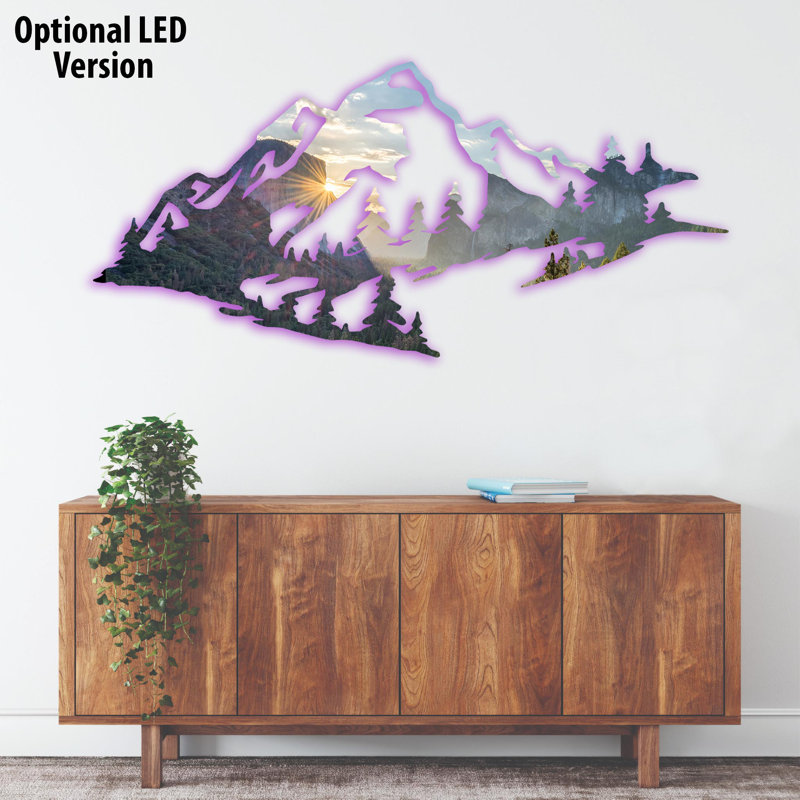 Yosemite Basin Mountain Range View Metal Wall Art - Rustic Nature Landscape Decor - California National Park Inspired Mountain Scene - Industrial Style Wall Hanging - Scenic Wilderness Silhouette Artwork - Large Statement Home Decor Piece