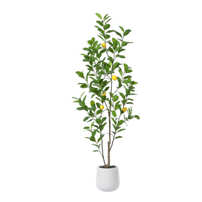 Adcock Artificial Plastic Lemon Tree in Pot, Pre Potted Faux Greenry Lemon Plant for Home Decor