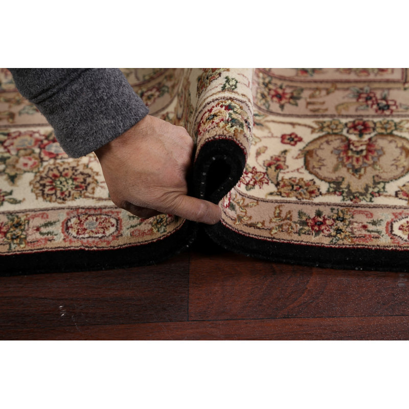Tapis unique en laine noué à la main noir / beige nouvel âge 6 pi x 9 pi