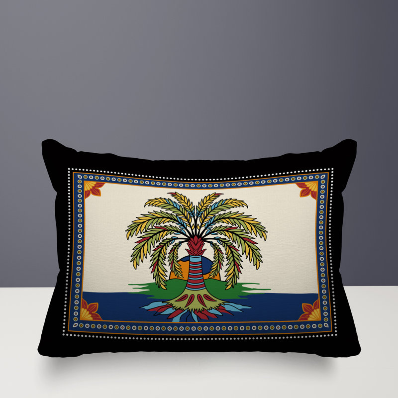 Oreiller rectangulaire réversible intérieur / extérieur Aalia Palm, Rectangle H 18 po x l 25 po