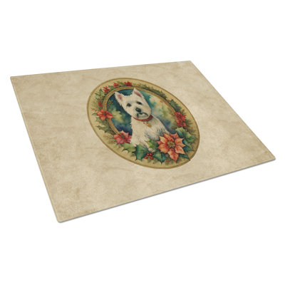 Westie Christmas Flowers Glass Cutting Board