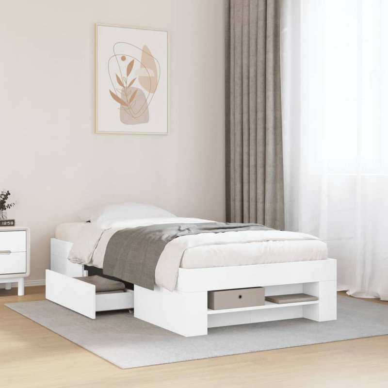 Abhijith Storage Bed, White, European Single (90 x 200cm)