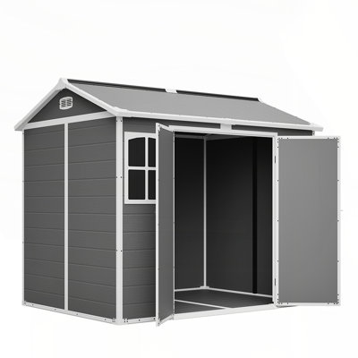 Durable Plastic Utility Shed 8x6 ft with Floor, Lockable and All-Weather Resistant for Garden Tools and Trash Bins