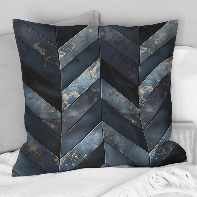 Coussin décoratif gris et noir à chevrons magiques IV, H 16 po x l 16 po