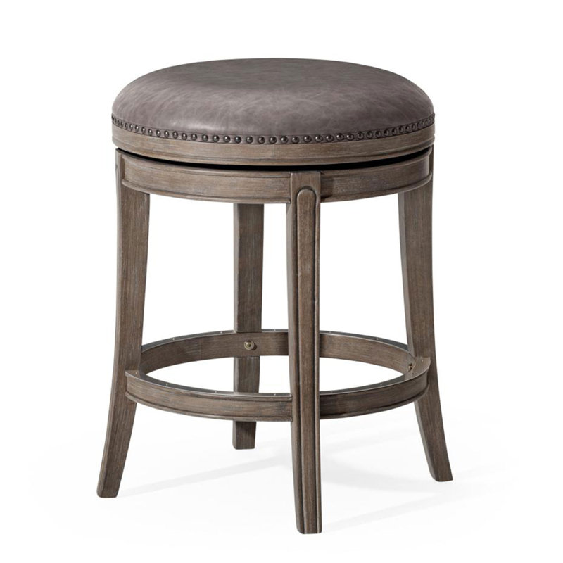 Maven Lane Alexander Backless Counter Stool In Reclaimed Oak Finish With Ronan Stone Faux Leather, Reclaimed Oak
