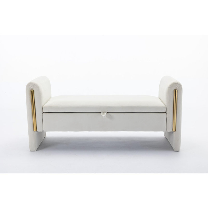 Banc de maquillage en velours, Velours ivoire, H 25,2 po x l 33,5 po x P 17,3 po