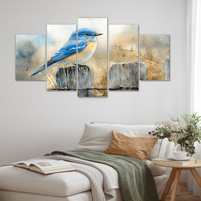 «Bluebird On The Farm Fence III», art mural oiseau, toile d'art moderne