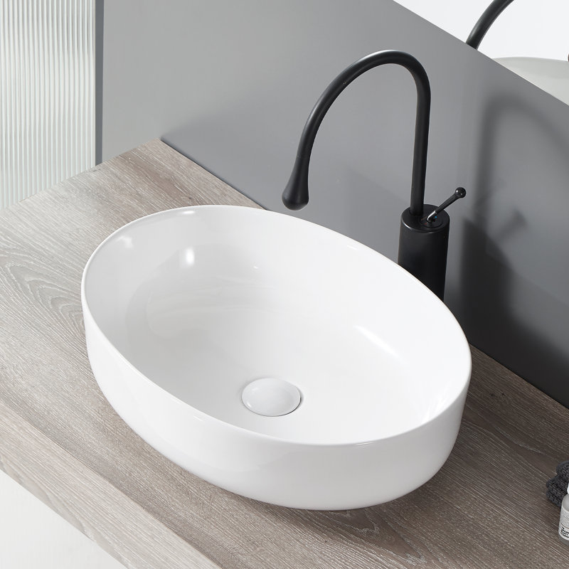 Meuble-lavabo ovale en céramique à comptoir de 5,91 po d'Ultra, résistant aux taches, aux égratignures et aux fuites