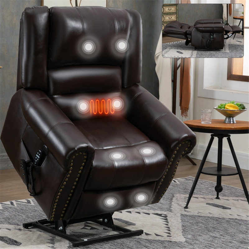 Power Lift Recliner Chair Heat Massage Dual Motor Infinite Position Up To 350 LBS, Faux Leather, Heavy Duty Motion Mechanism With USB Ports