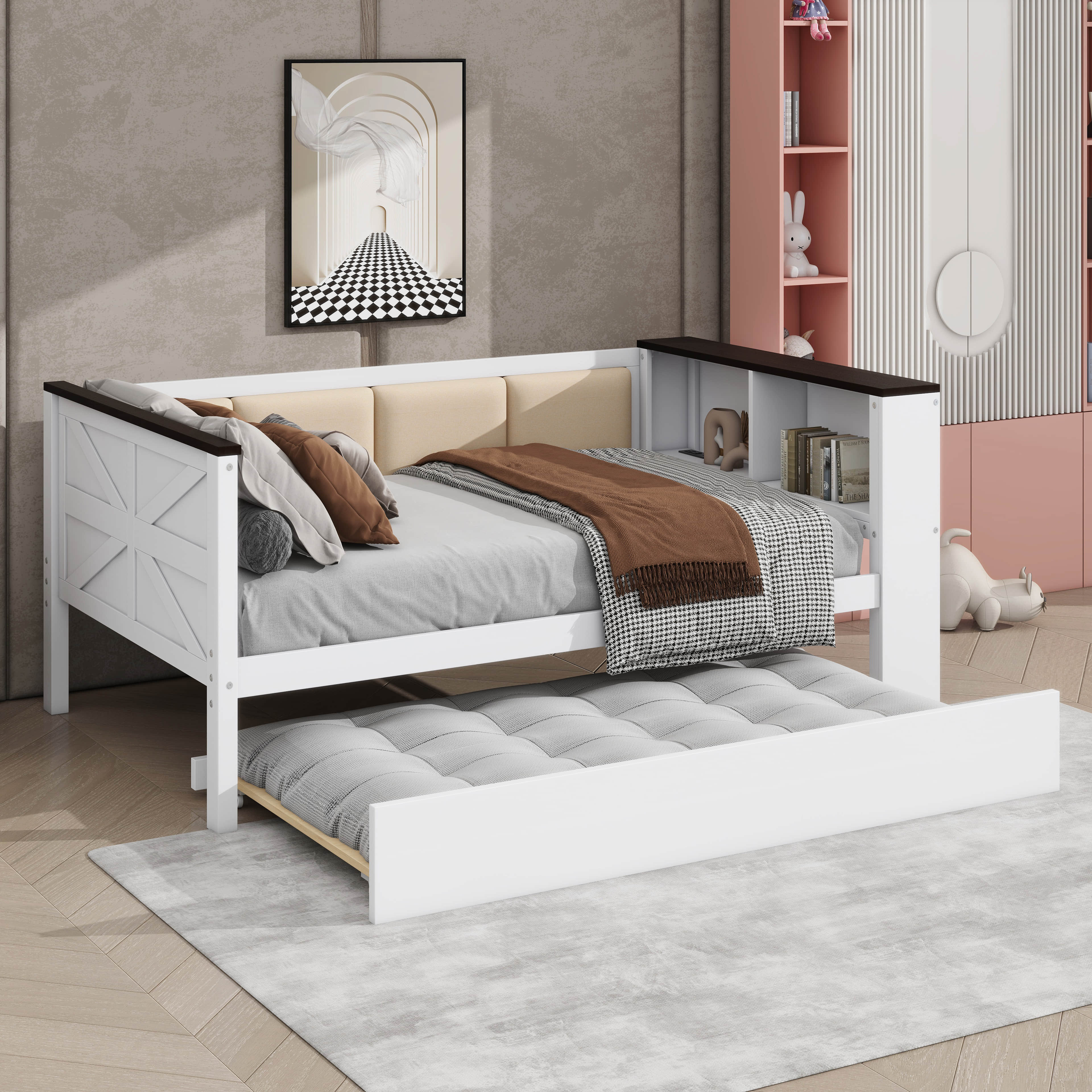 GAINESVILLE DISCOUNT FURNITURE INC Wood Daybed With Storage Shelves
